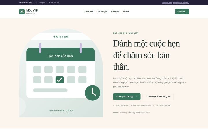 Ảnh chụp Giao diện HTML đặt lịch spa — Kể chuyện | WZ-479