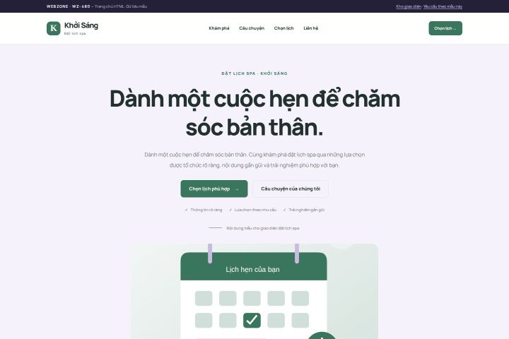 Ảnh chụp Giao diện HTML đặt lịch spa — Tập trung chuyển đổi | WZ-480