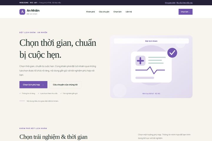 Ảnh chụp Giao diện HTML đặt lịch khám — Thanh lịch | WZ-481