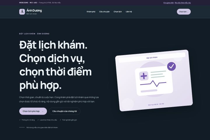 Ảnh chụp Giao diện HTML đặt lịch khám — Nổi bật | WZ-482