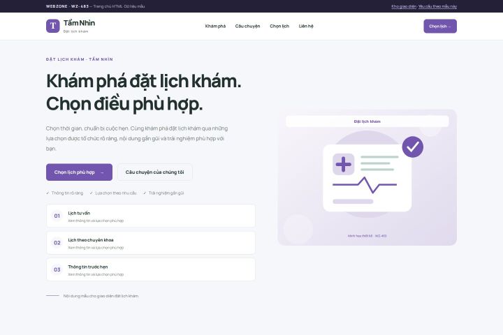 Ảnh chụp Giao diện HTML đặt lịch khám — Trưng bày | WZ-483