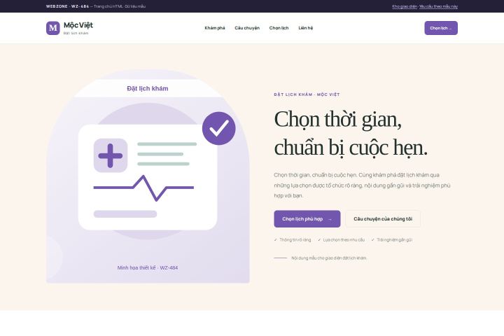 Ảnh chụp Giao diện HTML đặt lịch khám — Kể chuyện | WZ-484