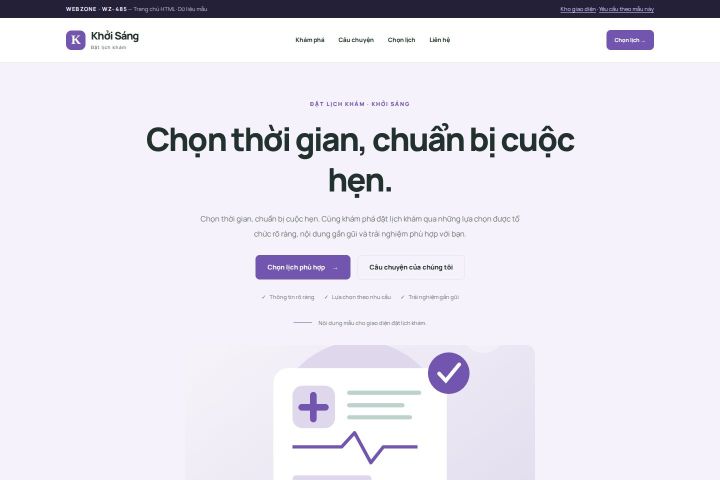 Ảnh chụp Giao diện HTML đặt lịch khám — Tập trung chuyển đổi | WZ-485