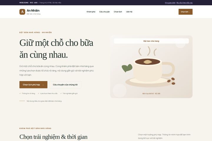 Ảnh chụp Giao diện HTML đặt bàn nhà hàng — Thanh lịch | WZ-486