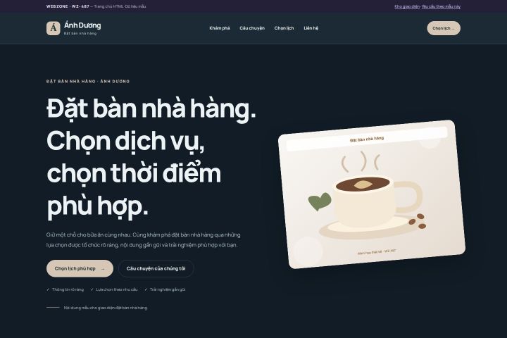 Ảnh chụp Giao diện HTML đặt bàn nhà hàng — Nổi bật | WZ-487