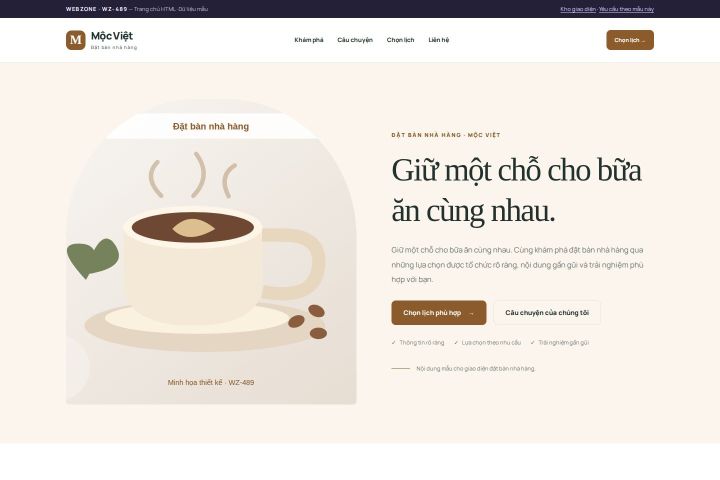 Ảnh chụp Giao diện HTML đặt bàn nhà hàng — Kể chuyện | WZ-489