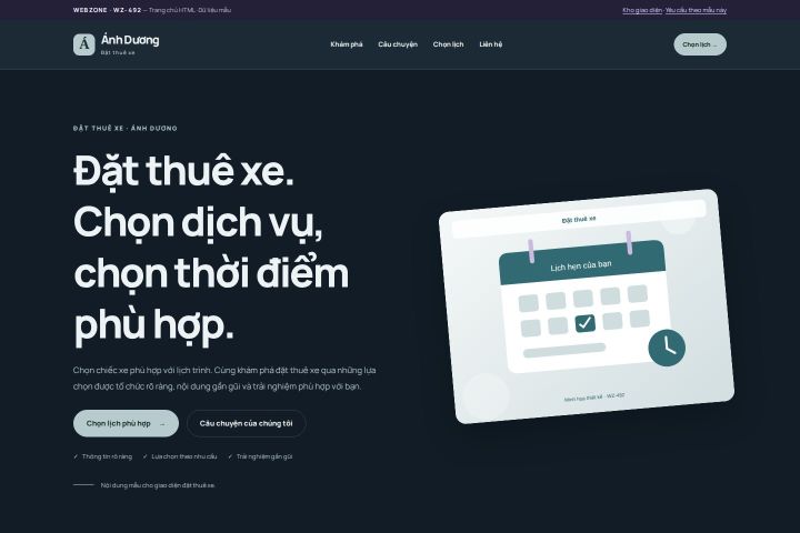 Ảnh chụp Giao diện HTML đặt thuê xe — Nổi bật | WZ-492