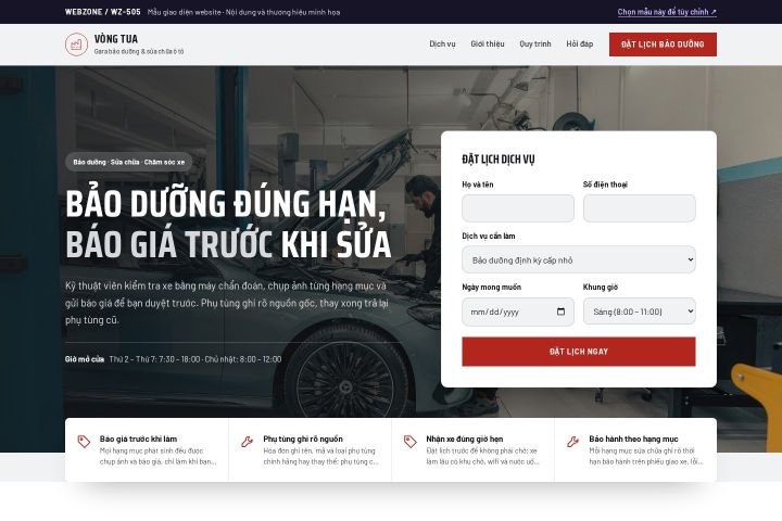 Mẫu giao diện gara ô tô WZ-505