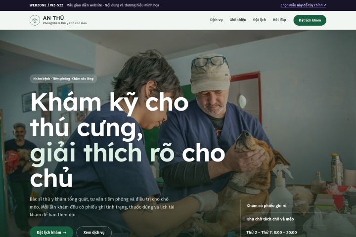 Mẫu giao diện phòng khám thú y WZ-522