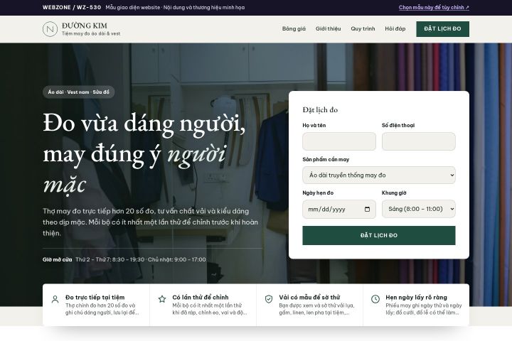 Mẫu giao diện tiệm may đo WZ-530
