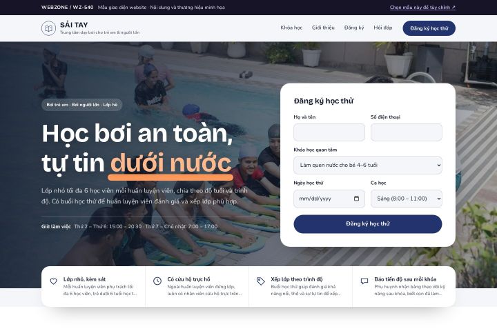 Mẫu giao diện trung tâm dạy bơi WZ-540