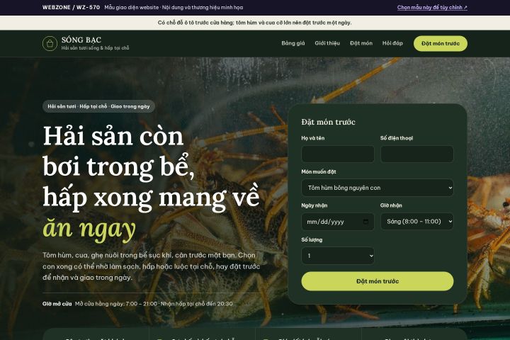 Mẫu giao diện hải sản tươi sống WZ-570