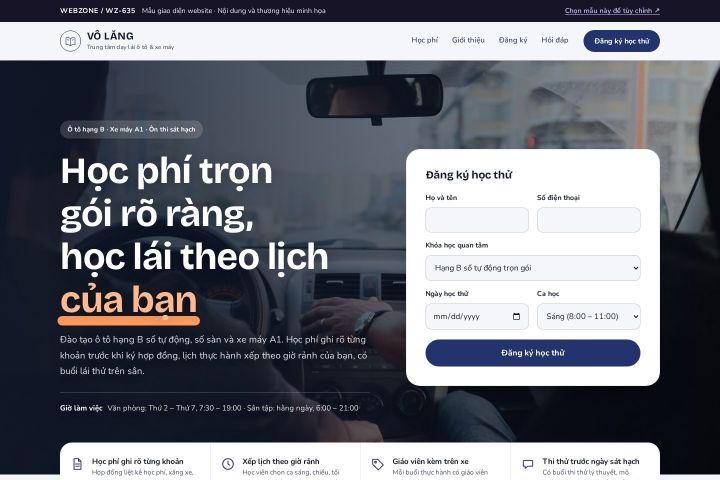Mẫu giao diện trung tâm dạy lái xe WZ-635