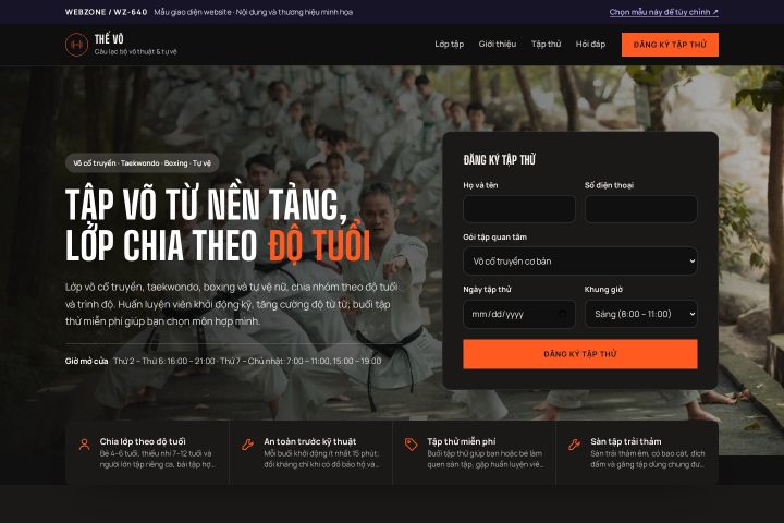 Mẫu giao diện câu lạc bộ võ thuật WZ-640