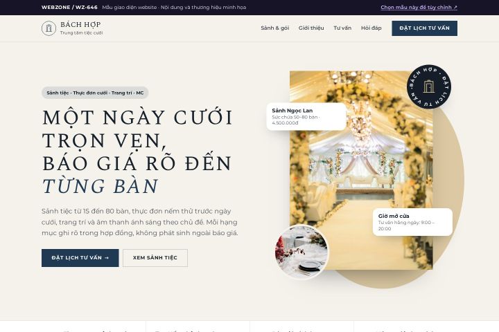 Mẫu giao diện trung tâm tiệc cưới WZ-646