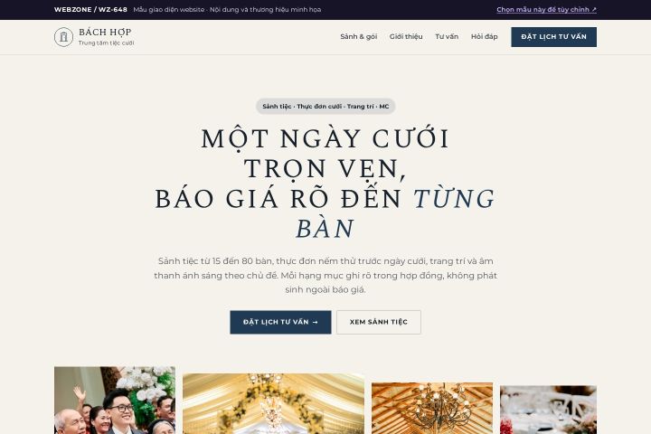 Mẫu giao diện trung tâm tiệc cưới WZ-648