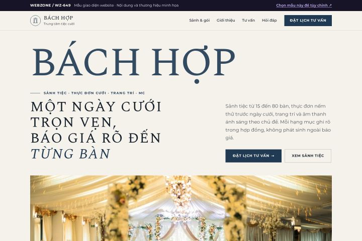 Mẫu giao diện trung tâm tiệc cưới WZ-649