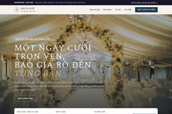 Mẫu giao diện trung tâm tiệc cưới WZ-650