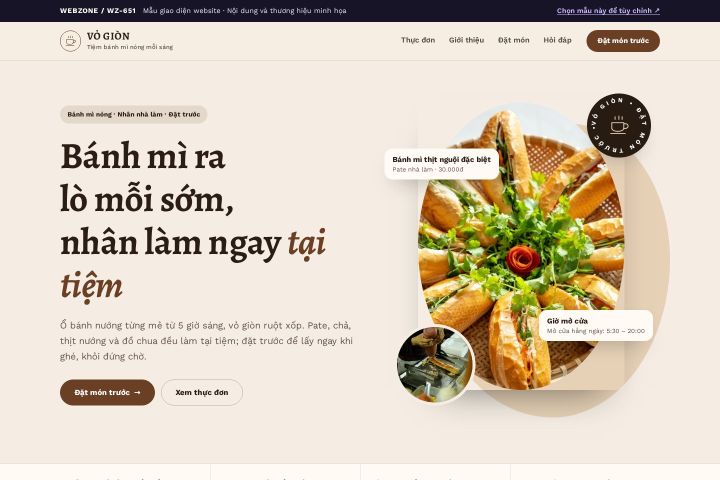 Mẫu giao diện tiệm bánh mì WZ-651