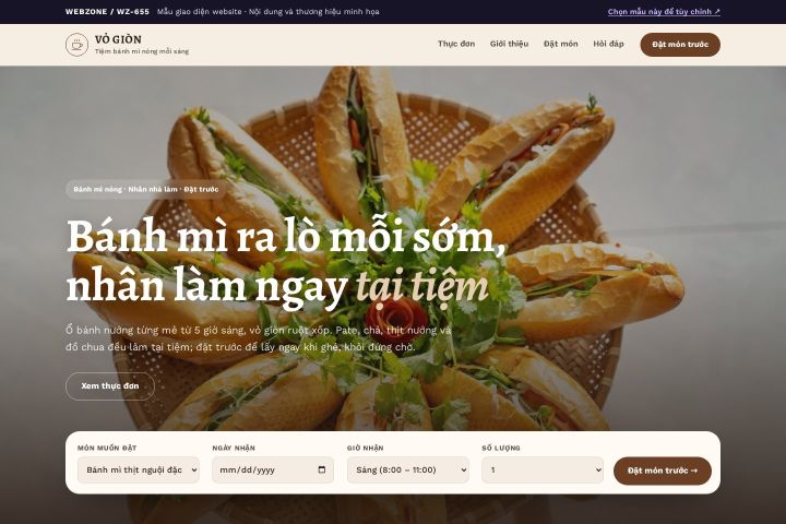 Mẫu giao diện tiệm bánh mì WZ-655