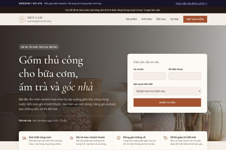 Mẫu giao diện cửa hàng gốm sứ WZ-670