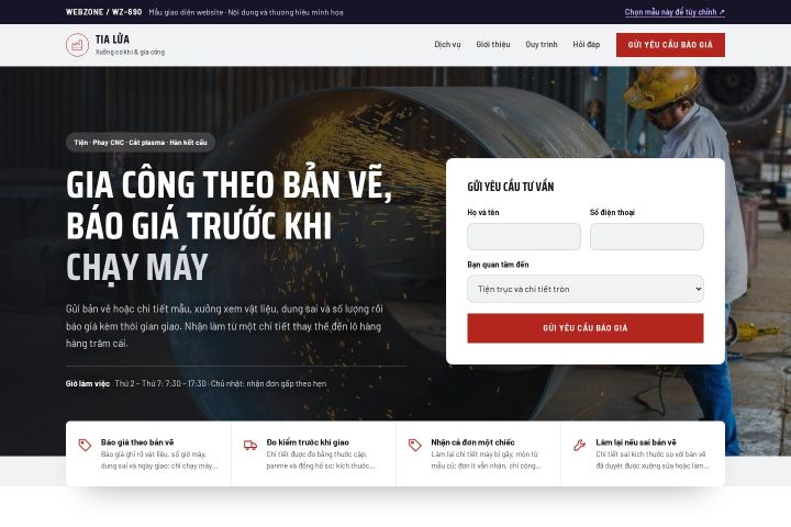 Mẫu giao diện xưởng cơ khí & gia công WZ-690