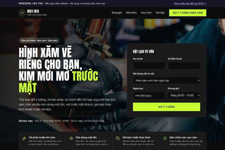 Mẫu giao diện tiệm xăm nghệ thuật WZ-700
