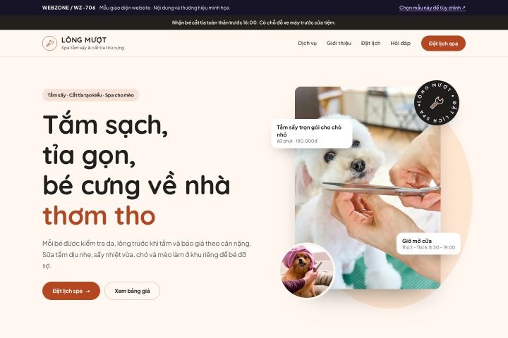 Mẫu giao diện spa & cắt tỉa thú cưng WZ-706
