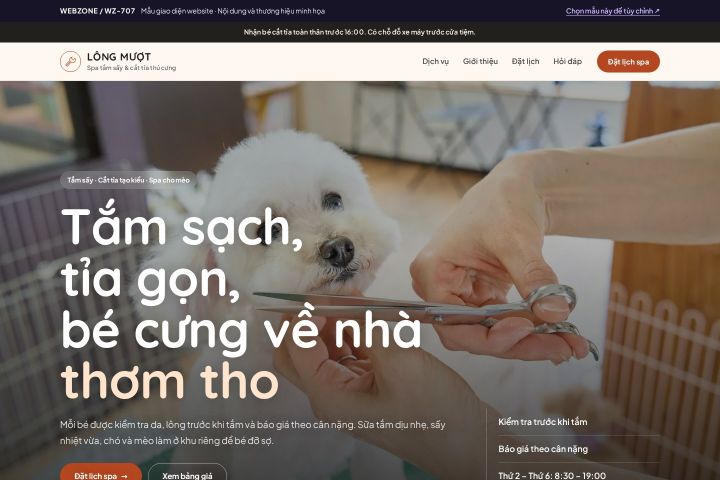 Mẫu giao diện spa & cắt tỉa thú cưng WZ-707