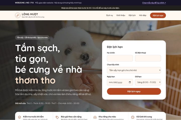 Mẫu giao diện spa & cắt tỉa thú cưng WZ-710