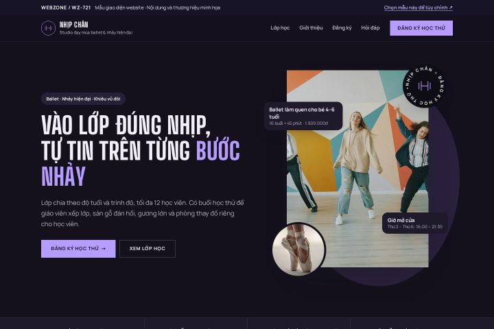 Mẫu giao diện studio dạy múa & nhảy WZ-721
