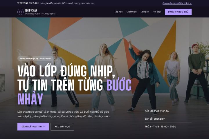 Mẫu giao diện studio dạy múa & nhảy WZ-722