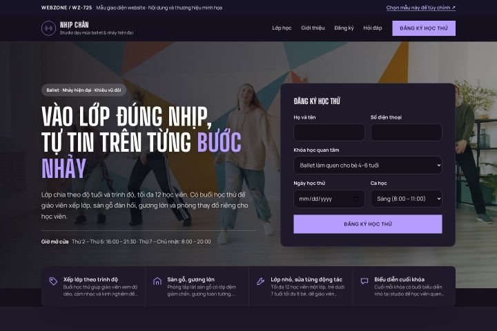 Mẫu giao diện studio dạy múa & nhảy WZ-725