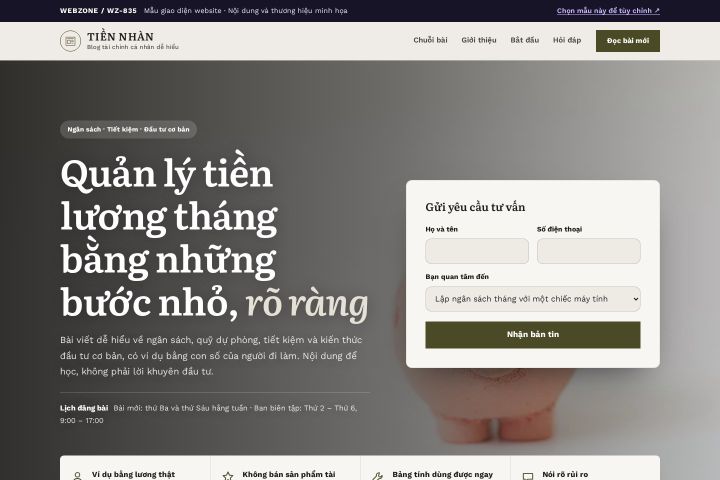 Mẫu giao diện blog tài chính cá nhân WZ-835