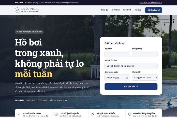 Mẫu giao diện bảo trì hồ bơi WZ-905