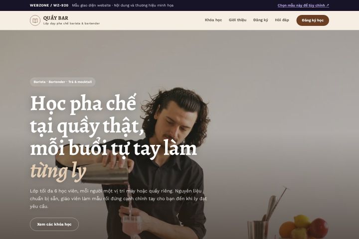 Mẫu giao diện trường dạy pha chế WZ-920