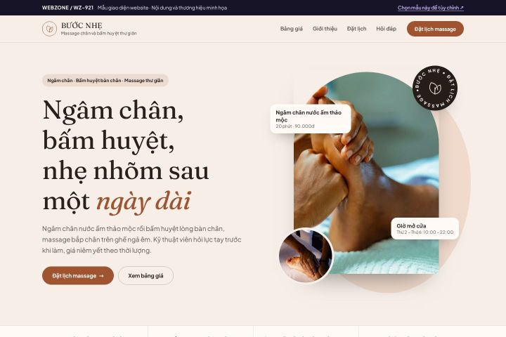 Mẫu giao diện massage chân & bấm huyệt WZ-921