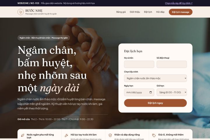 Mẫu giao diện massage chân & bấm huyệt WZ-925