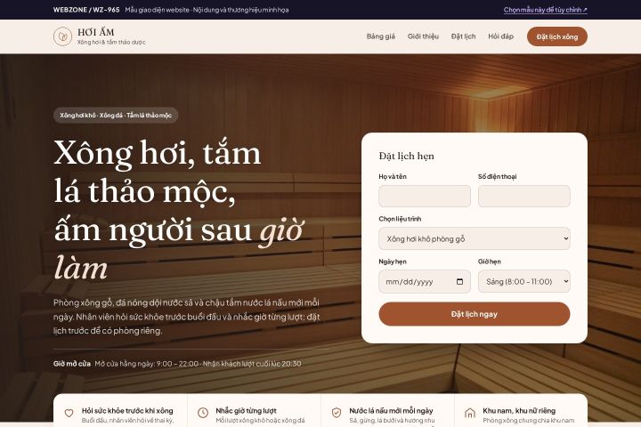 Mẫu giao diện xông hơi & tắm thảo dược WZ-965